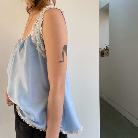 Blue Feather & Bone Silk Blouse - Size S (EUC) - Picture 2 of 5